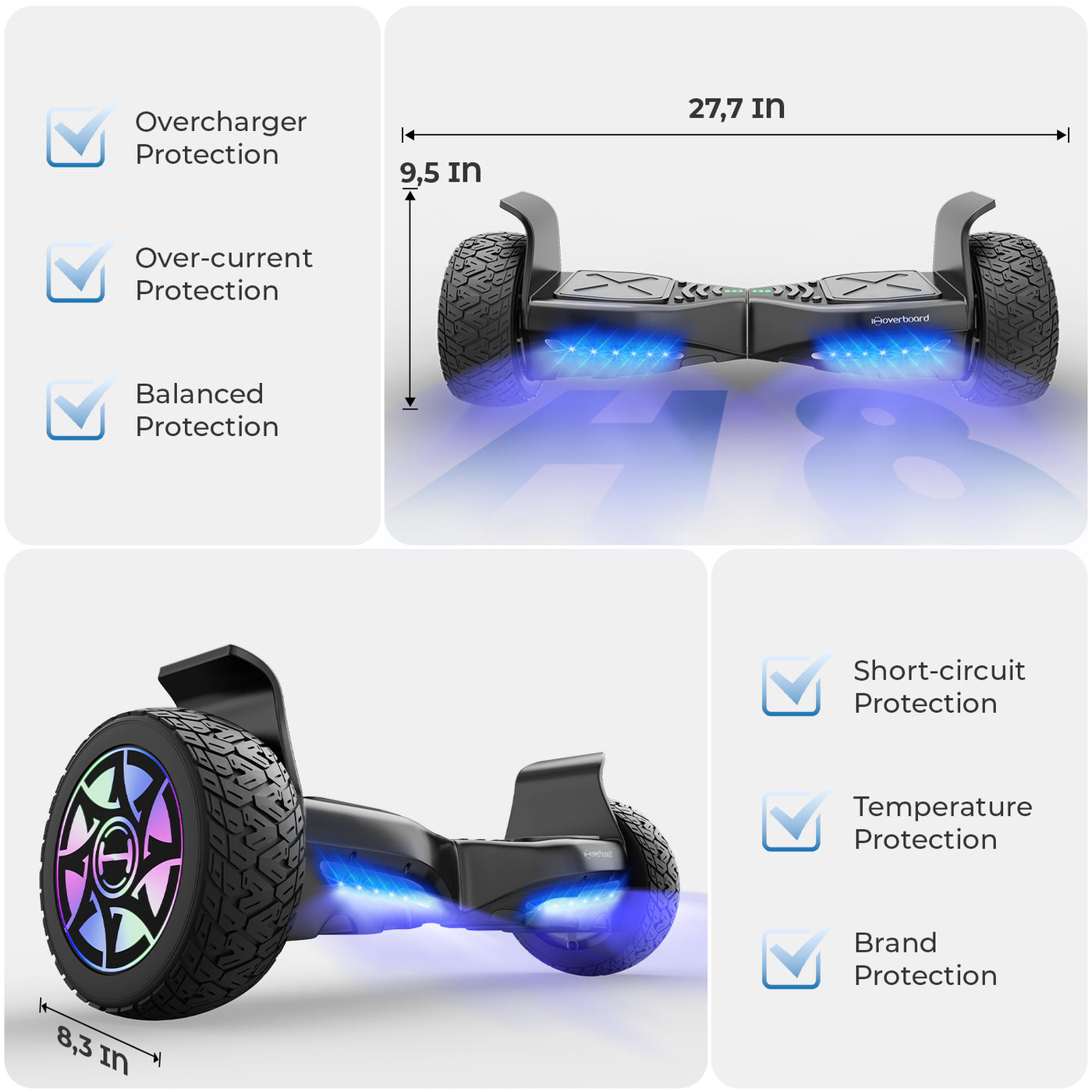 iHoverboard H8Pro Black Off Road Hoverboard 8.5"